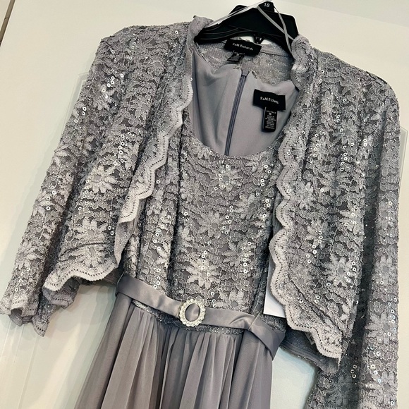 NWT R&M Richard’s Women’s 2 Piece Laced Long Jacket with Dress Set, size 18 - Picture 2 of 7